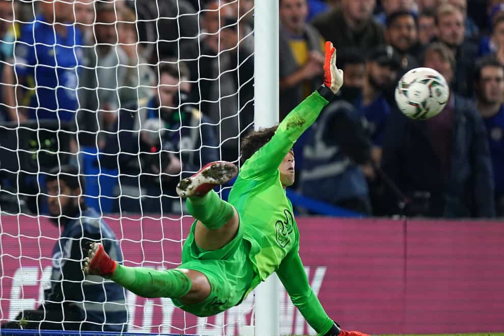 Kepa Arrizabalaga was Chelsea’s penalty shoot-hero against Aston Villa (Mike Egerton/PA)