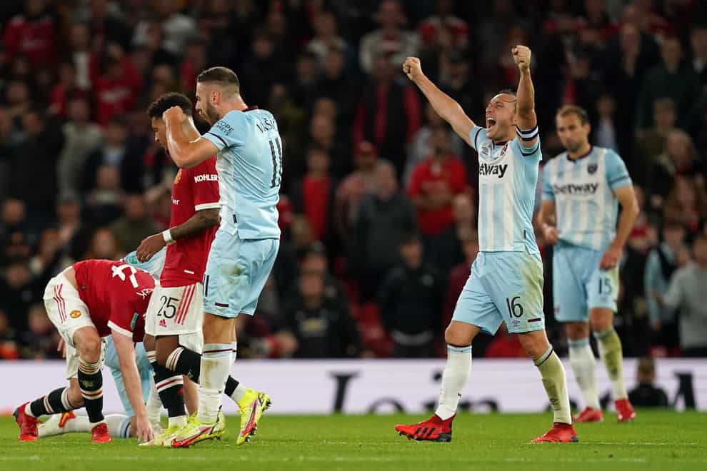 West Ham celebrated a memorable win at Old Trafford (Martin Rickett/PA)