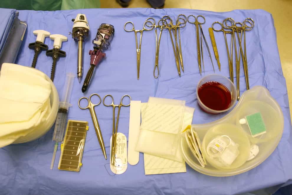 Instruments laid out before a surgical procedure (Chris Ison/PA)