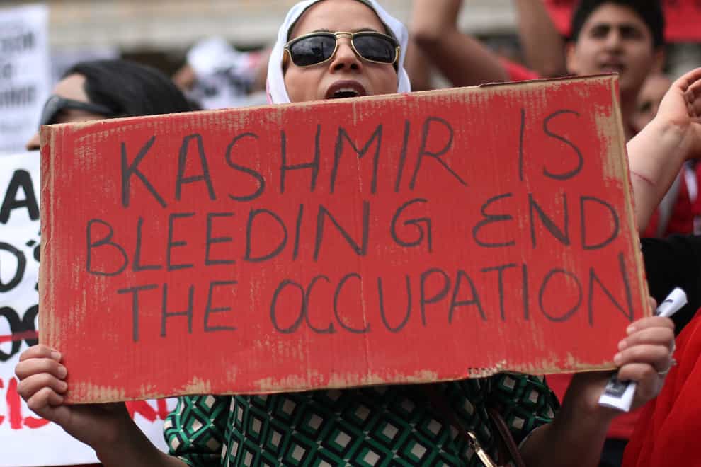 Demonstrators during a Freedom For Kashmir protest against the Indian government (PA)