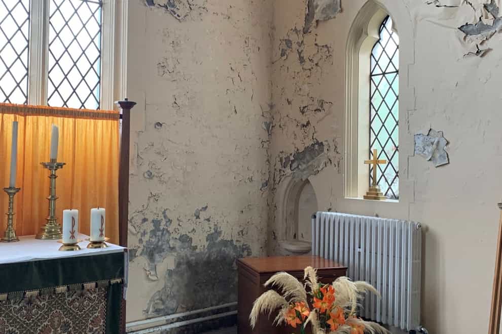 The mouldy walls at St Simon and St Jude Church (Phil Owen/PA)