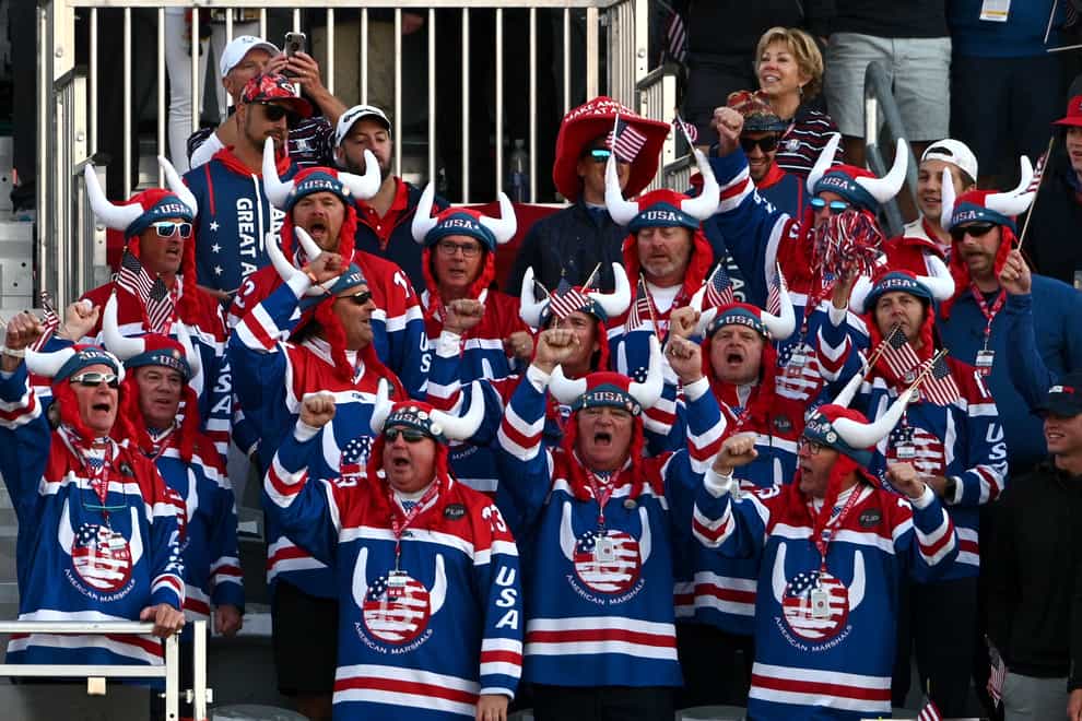USA fans show their support in the stands during day one of the 43rd Ryder Cup at Whistling Straits (Anthony Behar/PA)