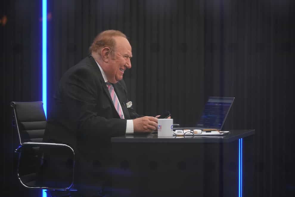 Presenter Andrew Neil prepares to broadcast from a studio during the launch event for new TV channel GB News (Yui Mok/PA