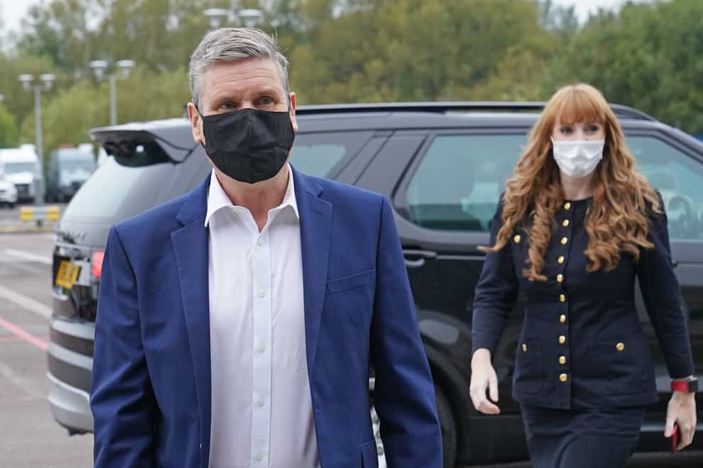 Sir Keir Starmer and Angela Rayner arrive at engineering firm Ricardo ahead of the Labour conference (Stefan Rousseau/PA)
