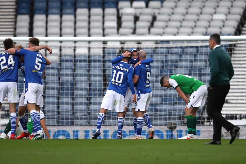 St Johnstone celebrate victory over Hibs in the Scottish Cup final (Andrew Milligan/PA)