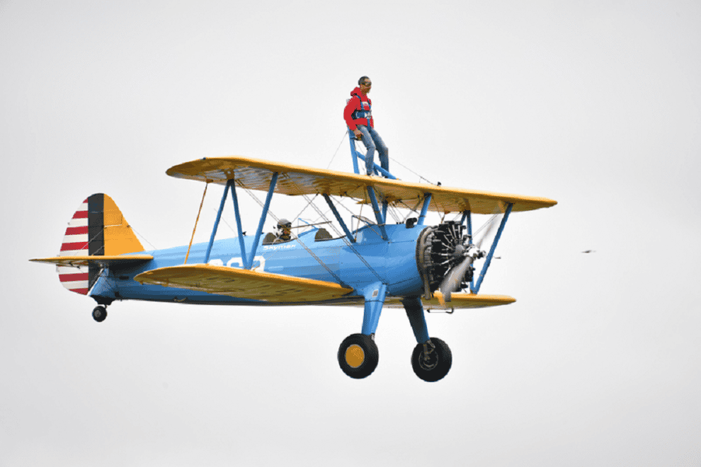 Peter McCleave completing a wing walk (Theo Wood/DKMS/PA)
