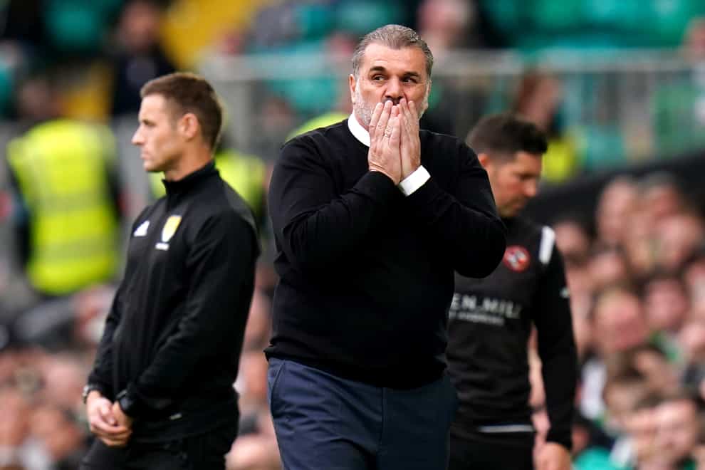 Celtic manager Ange Postecoglou reacts during the draw with Dundee United (Jane Barlow/PA)