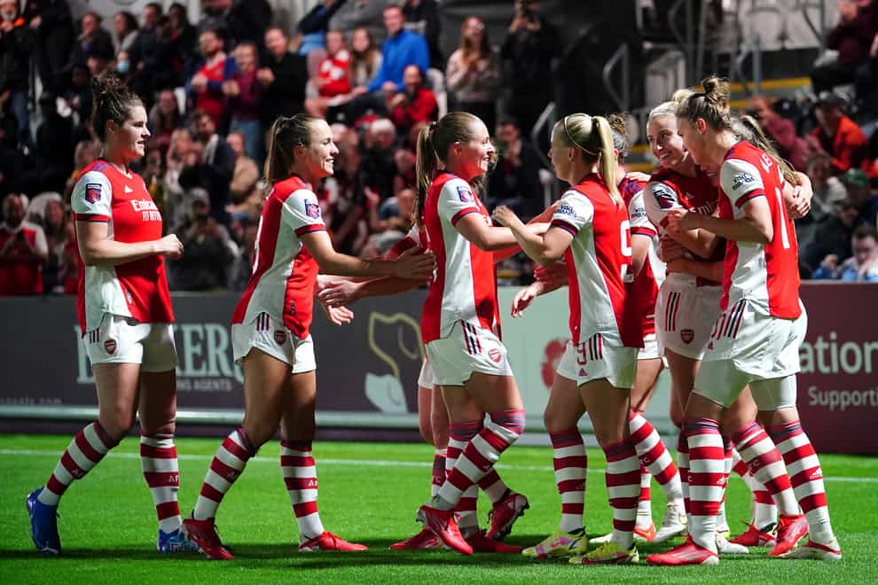 Arsenal’s Katie McCabe celebrates scoring (Dominic Lipinski/PA)