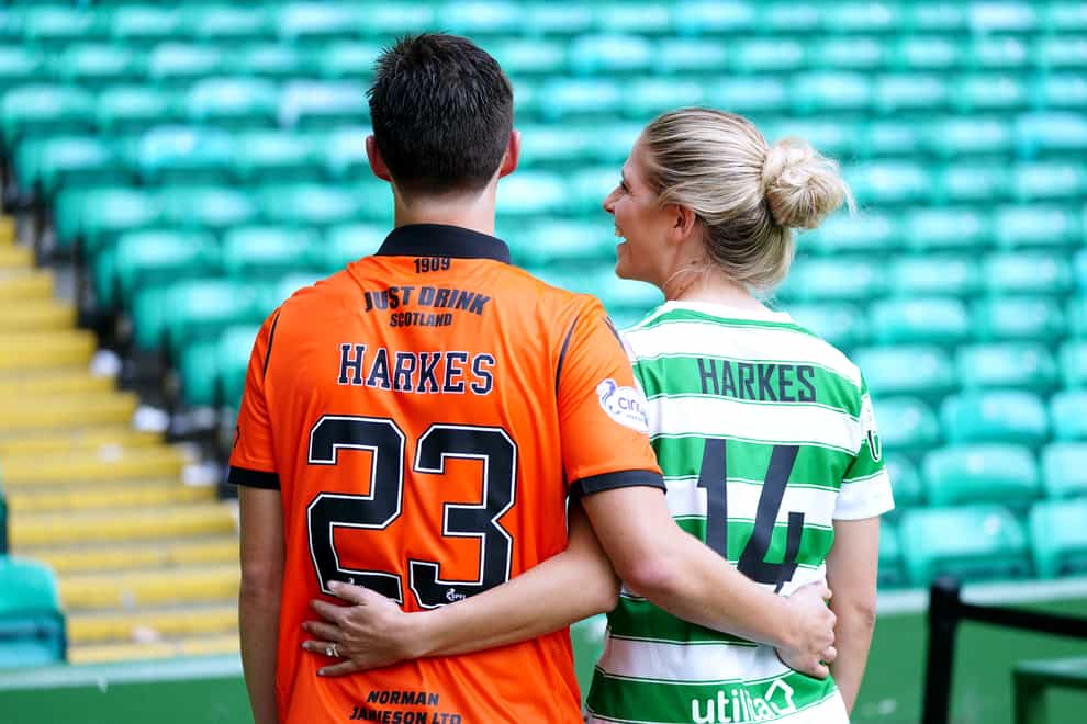Dundee United’s Ian Harkes, left, and his wife Sarah Harkes of Celtic Women (Jane Barlow/PA)