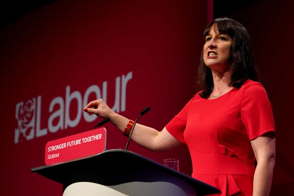 Shadow chancellor Rachel Reeves giving her keynote speech at the Labour Party conference at the Brighton Centre (PA)