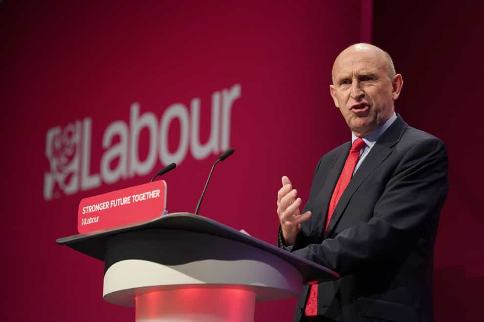Shadow defence secretary John Healey during his speech at the Labour Party conference (PA)