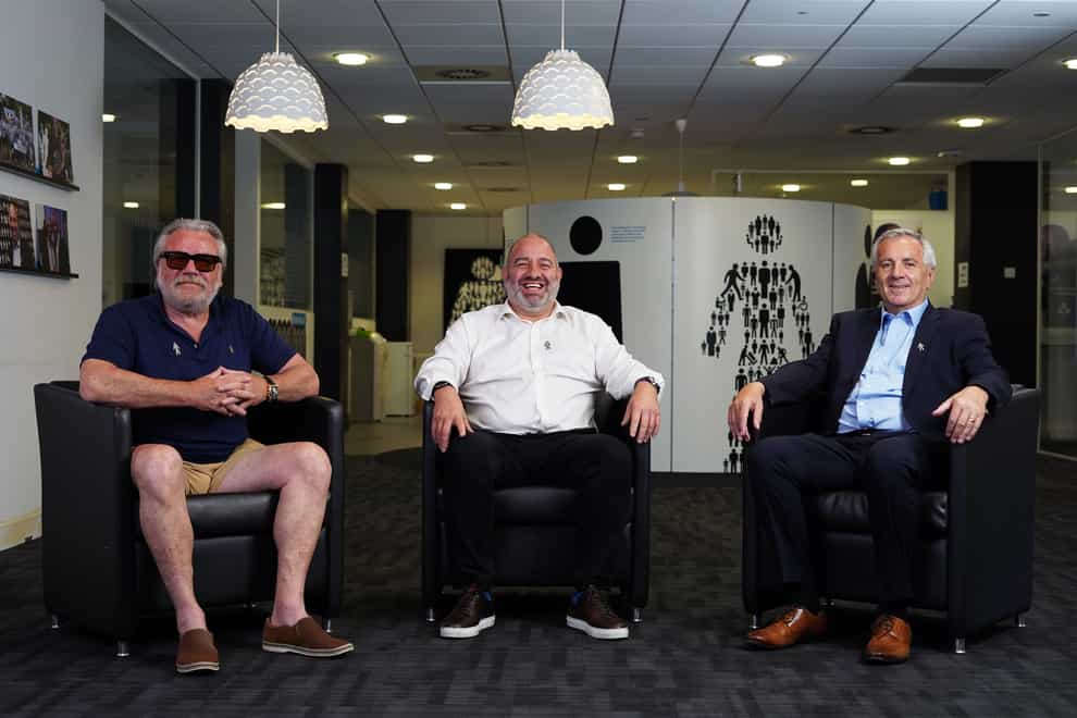 Actor Ray Winstone, city trader Gary Pettit and former Charlton Athletic chief executive Peter Varney (Prostate Cancer UK/PA)