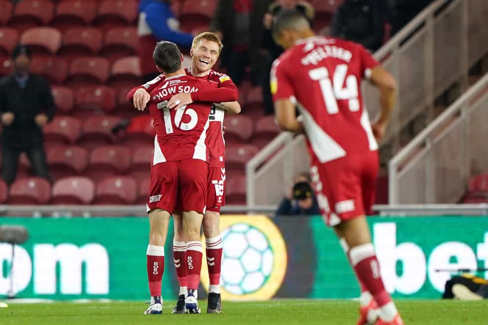 Middlesbrough’s Duncan Watmore celebrates scoring the opening goal (Owen Humphreys/PA)