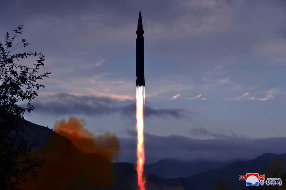 This photo provided by the North Korean government shows what North Korea claims to be a new hypersonic missile launched from Toyang-ri, Ryongrim County, Jagang Province, North Korea (Korean Central News Agency/Korea News Service via AP)