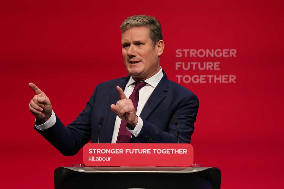 Labour party leader Sir Keir Starmer delivers his keynote speech at the Labour Party conference in Brighton (Andrew Matthews/PA)