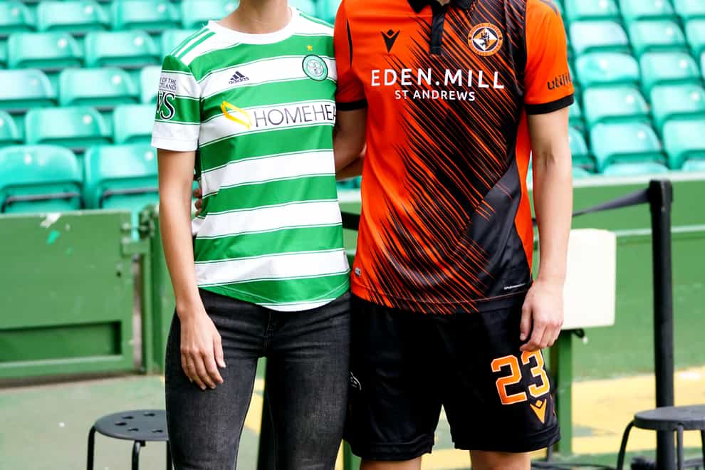 Ian Harkes with wife Sarah after his goal at Celtic Park (Jane Barlow/PA)