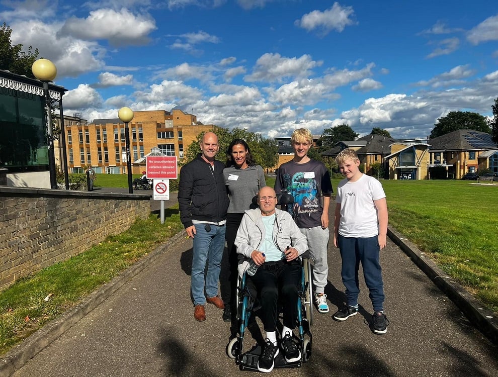 Ms Brower visiting her father in Putney with her partner, Daryl, and children, Blake, 15, and Zaine, 12 (Nadine Brower/PA).