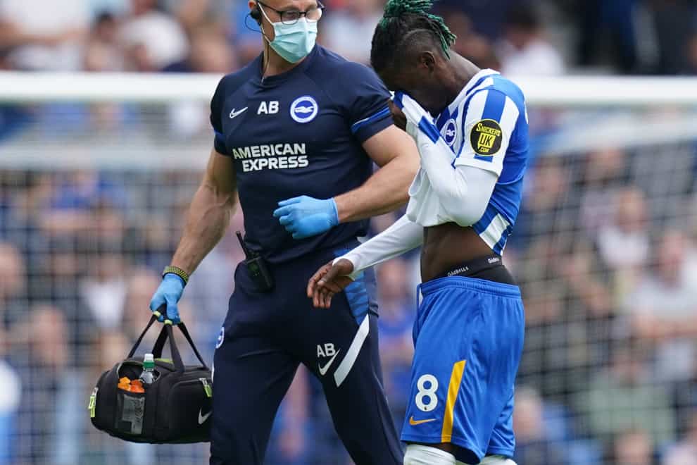 Yves Bissouma, right, was injured against Leicester a fortnight ago (Gareth Fuller/PA)