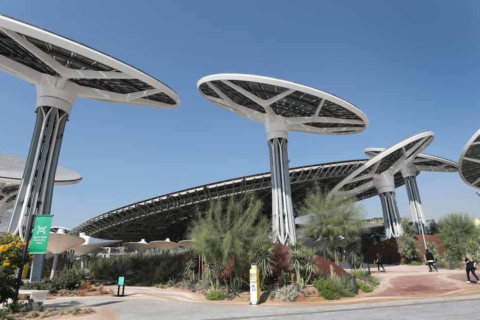 Terra, The Sustainability Pavilion, during a media tour at the Dubai World Expo site in Dubai, United Arab Emirates, Saturday, Jan. 16, 2021. Delayed a year over the coronavirus pandemic, Dubai’s Expo 2020 opens this Friday. It will put this city-state all-in on its bet of billions of dollars that the world’s fair will boost its economy. (AP Photo/Kamran Jebreili)