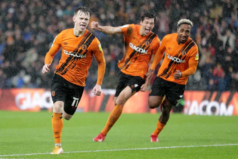 Hull’s Keane Lewis-Potter (left) celebrates against Middlesbrough (Richard Sellers/PA).