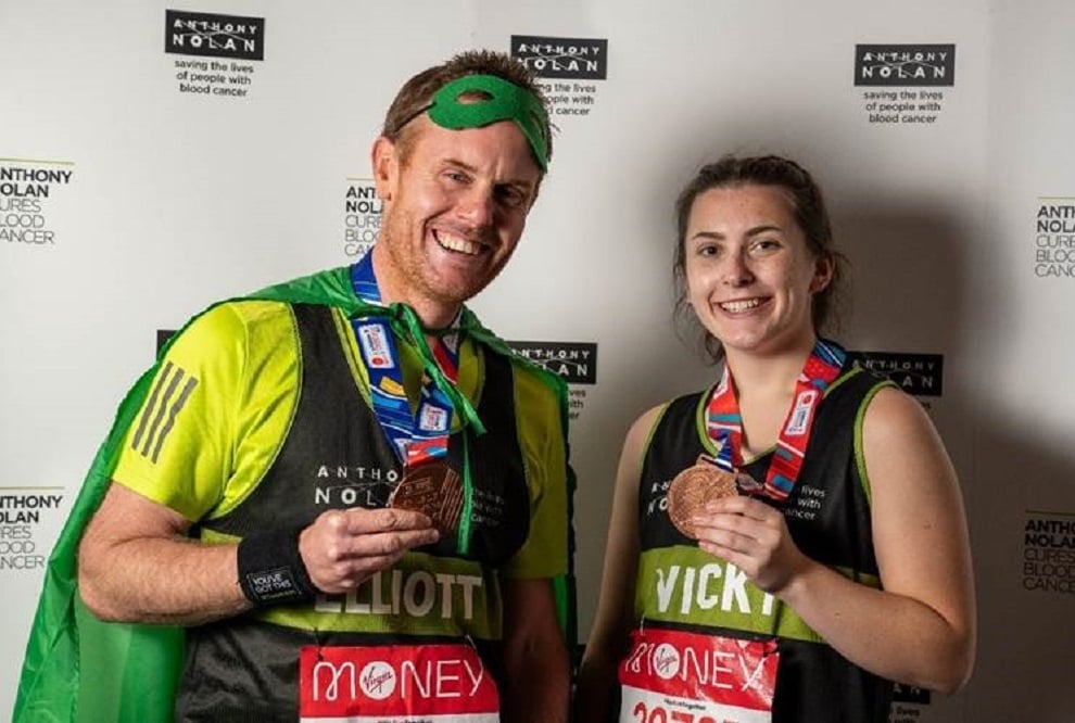 Vicky and Elliott with their London Marathon medals (Anthony Nolan/PA)