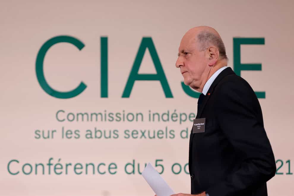 Commission president Jean-Marc Sauve arrives during the publishing of a report by an independant commission into sexual abuse by church officials (Ciase), Tuesday, Oct. 5, 2021, in Paris. A major French report released Tuesday found that an estimated 330,000 children were victims of sex abuse within France’s Catholic Church over the past 70 years, in France’s first major reckoning with the devastating phenomenon. (Thomas Coex, Pool via AP)