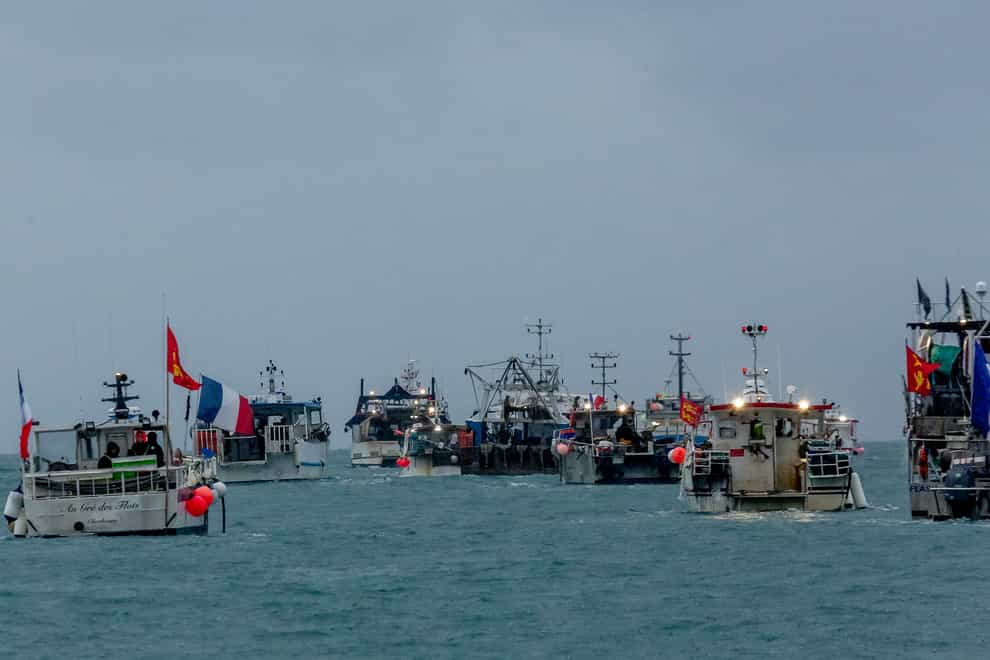 French fishing vessels protested outside the harbour at St Helier, Jersey (Gary Grimshaw/Bailiwick Express/PA)