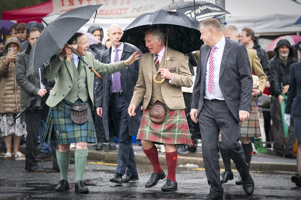The Prince of Wales during a visit to Inverurie Farmers Market (Jane Barlow/PA)