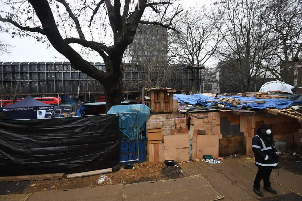 The anti-HS2 camp at Euston Square Gardens (Victoria Jones/PA)