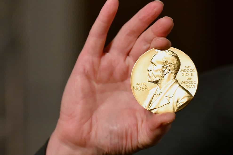 A Nobel medal (Angela Weiss/Pool Photo via AP)
