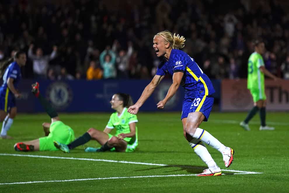Pernille Harder snatched an added-time equaliser against former club Wolfsburg in the Champions League (Adam Davy/PA)