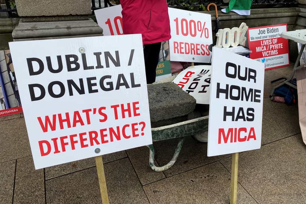 Home-owners affected by mica protesting outside the Dail in Dublin (Dominic McGrath/PA)