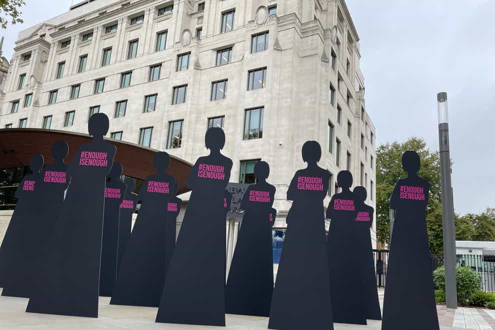 Silhouettes representing 16 women who have been killed by serving or former police officers since 2009 (Sophie Wingate/PA)