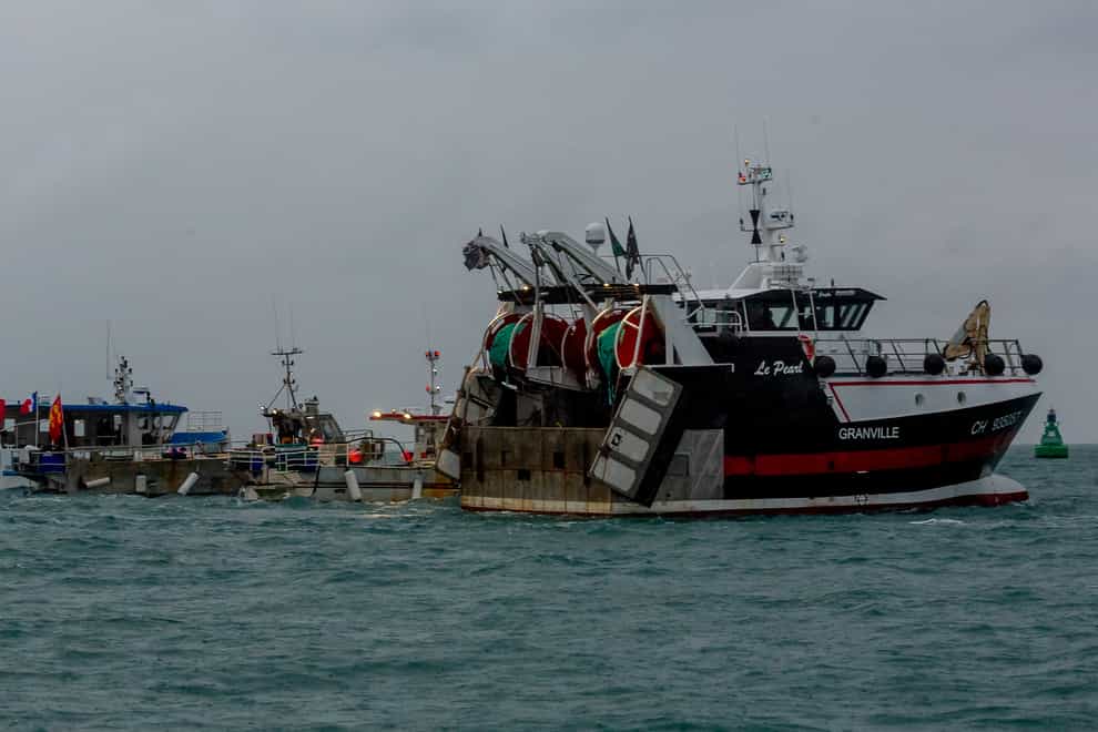 French fishing vessels protesting outside the harbour at St Helier, Jersey (Gary Grimshaw/Bailiwick Express/PA)
