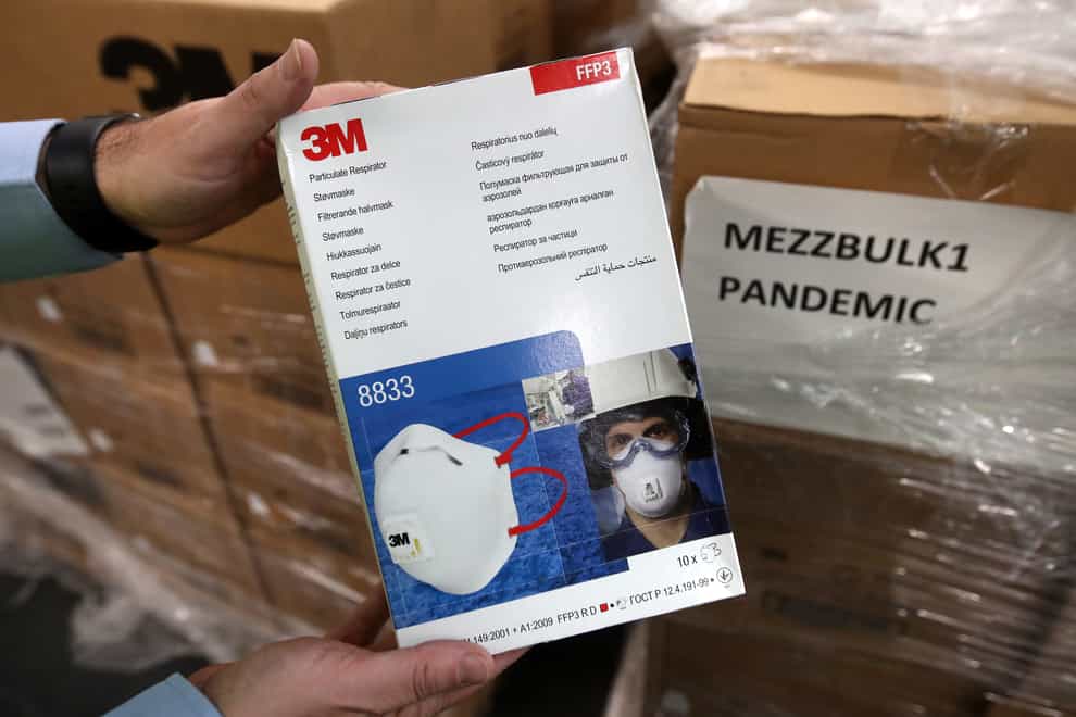 A box of face masks at the NHS’ National Procurement Warehouse at Canderside, Larkhall (Andrew Milligan/PA)