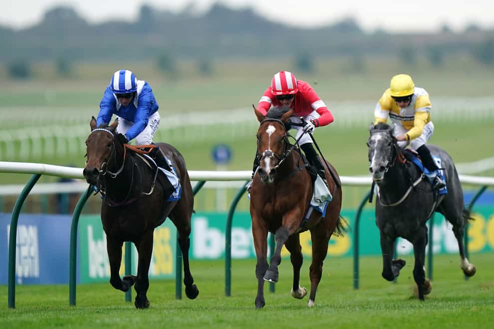 Fast Attack (red) comes clear in the Oh So Sharp (Tim Goode/PA)