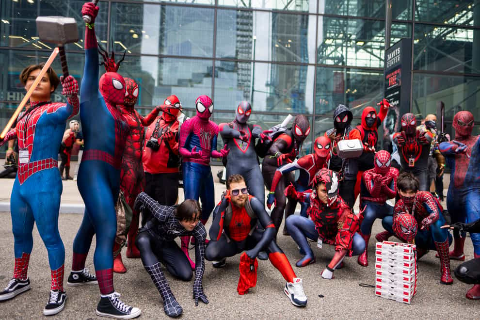 Fans all dressed as Spider-Man gather during New York Comic Con (Charles Sykes/AP)