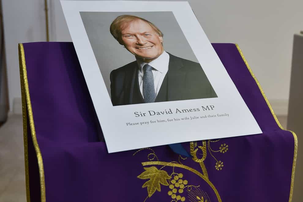 A photograph of Sir David Amess in St Peter’s Church in Eastwood (Nick Ansell/PA)