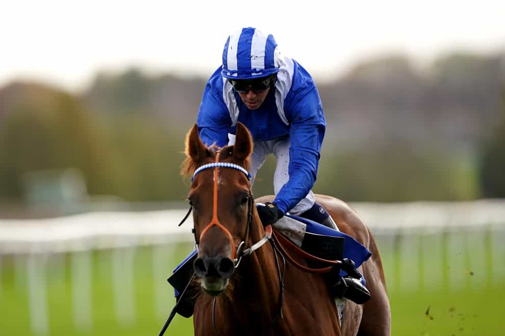 Aldaary ridden by Jim Crowley wins the British Stallion Studs EBF Novice Stakes at Leicester Racecourse.