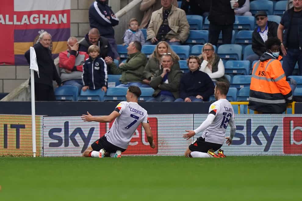 Harry Cornick (left) struck twice for Luton (Kirsty O’Connor/PA)