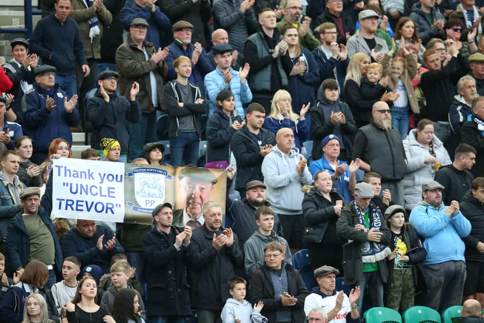 Preston fans applaud former owner Trevor Hemmings (Nigel French/PA)
