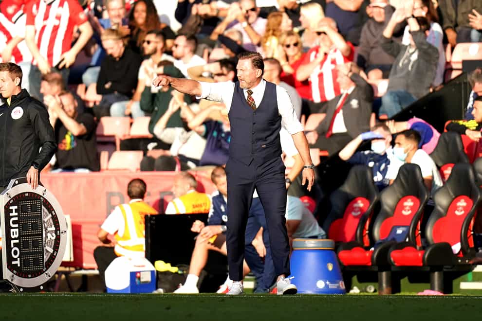Southampton manager Ralph Hasenhuttl gestures on the touchline during the Premier League match at St. Mary’s Stadium, Southampton. Picture date: Saturday October 16, 2021.