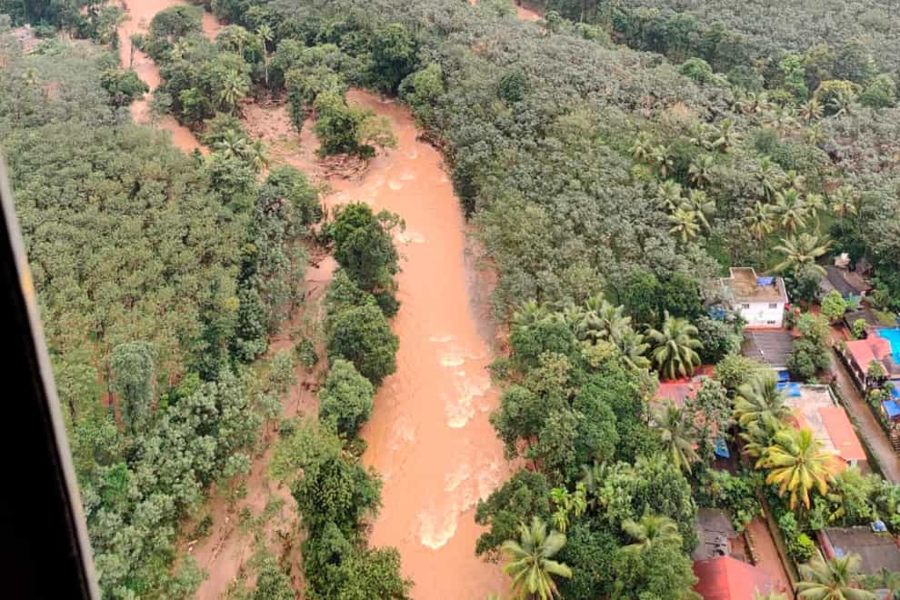 Heavy rain triggered landslides in Kottayam district, southern Kerala (Indian Navy/AP)