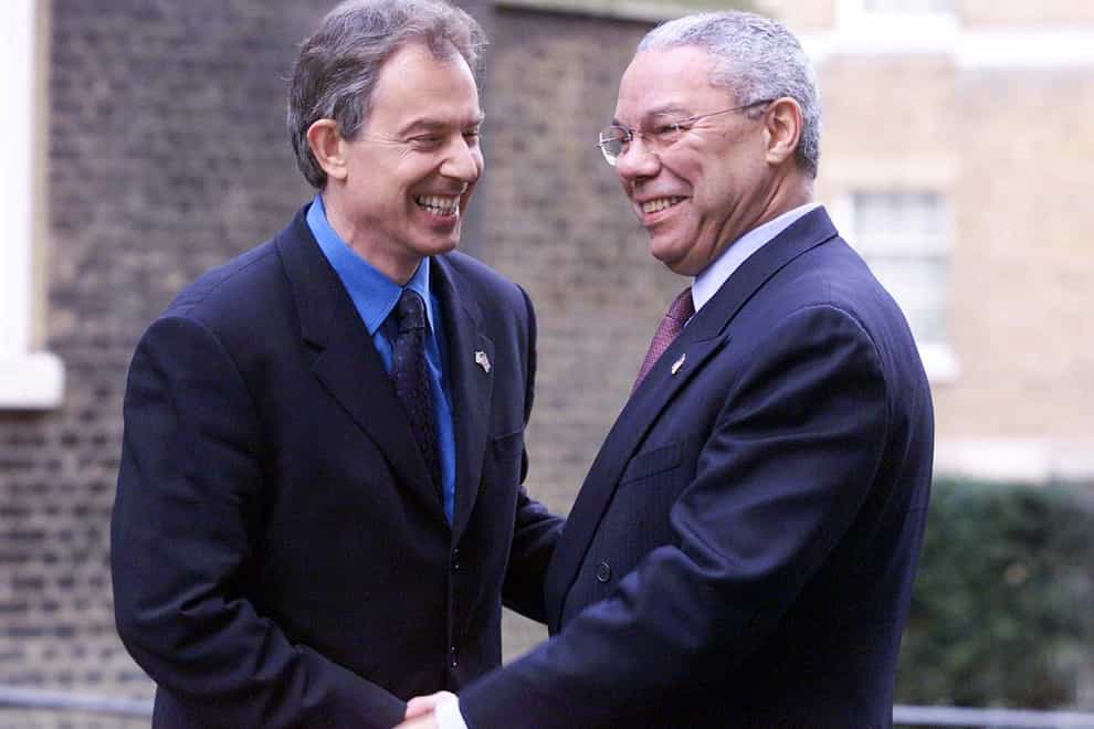 Tony Blair (left), then Prime Minister, greeting US Secretary of State Colin Powell outside 10 Downing Street in 2001 (Sean Dempsey/PA)