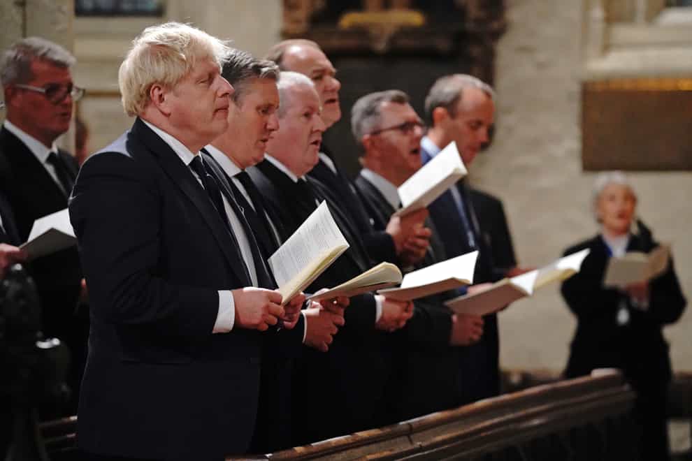 Boris Johnson, Sir Keir Starmer and SNP Westminster leader Ian Blackford attend a service to honour Sir David Amess (Jonathan Brady/PA)
