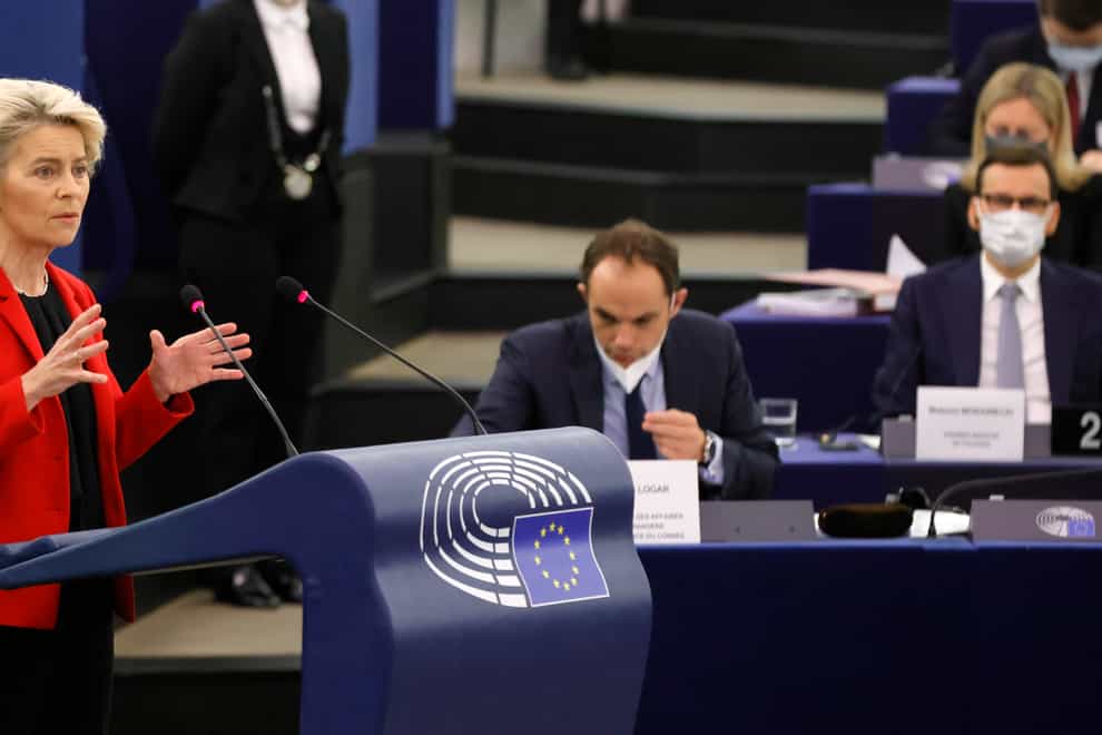 European Commission president Ursula von der Leyen delivers her speech (Ronald Wittek, Pool Photo via AP)