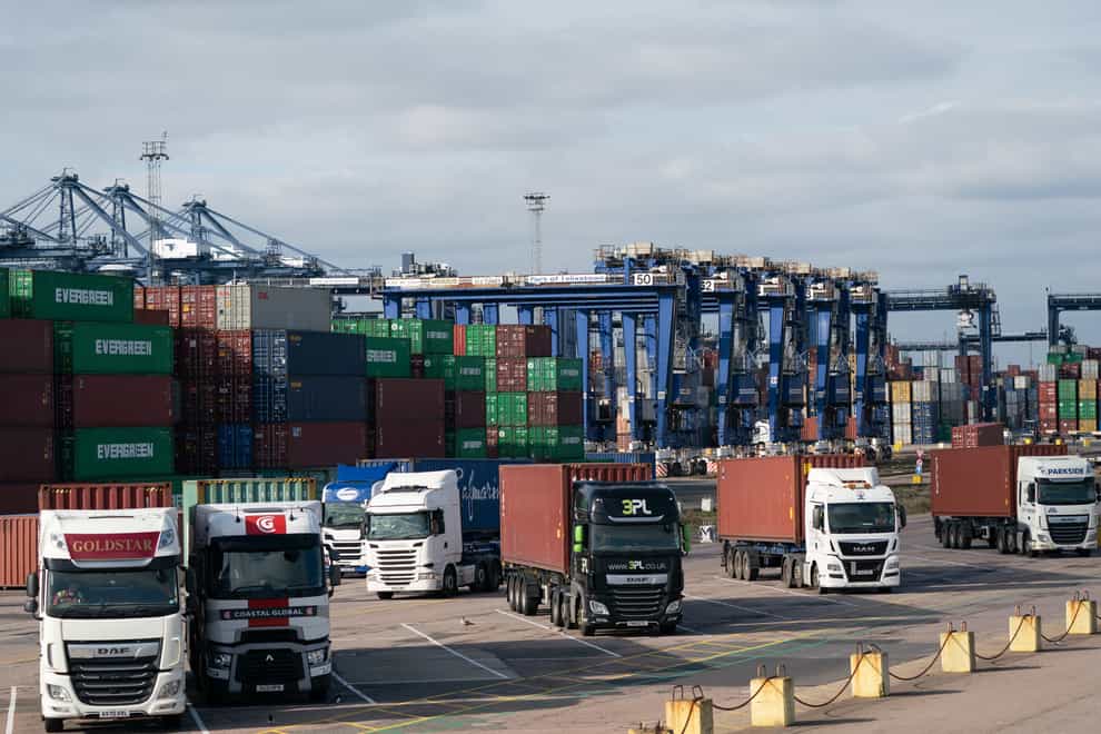 Lorries wait at the Port of Felixstowe in Suffolk. Industry bosses have warned that driver shortages are not improving (Joe Giddens/PA)