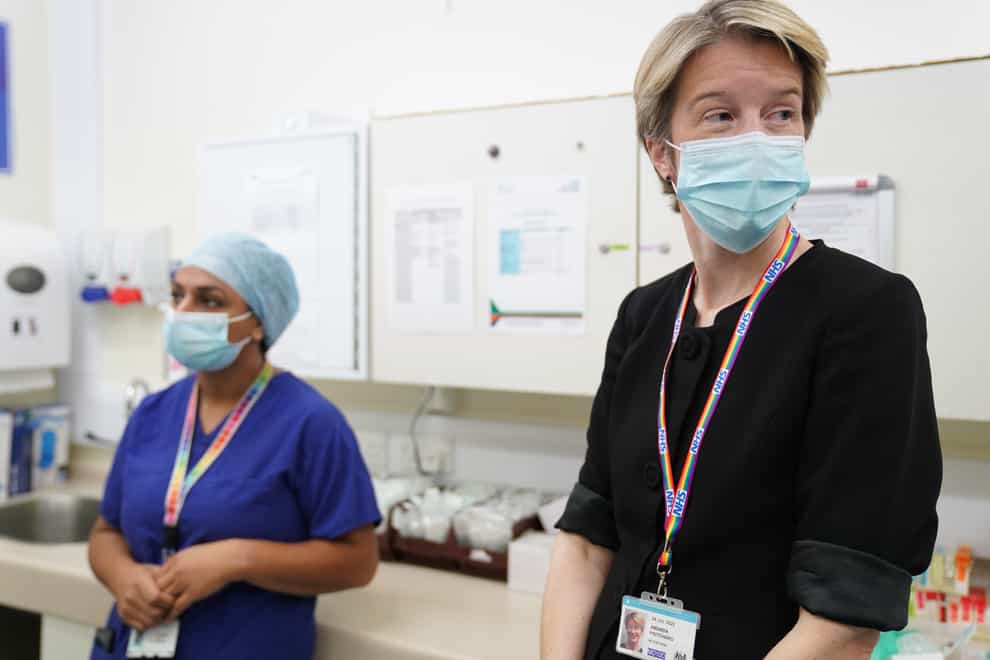 Amanda Pritchard (right), chief executive of NHS England, during a visit to Milton Keynes University Hospital (Jacob King/PA)