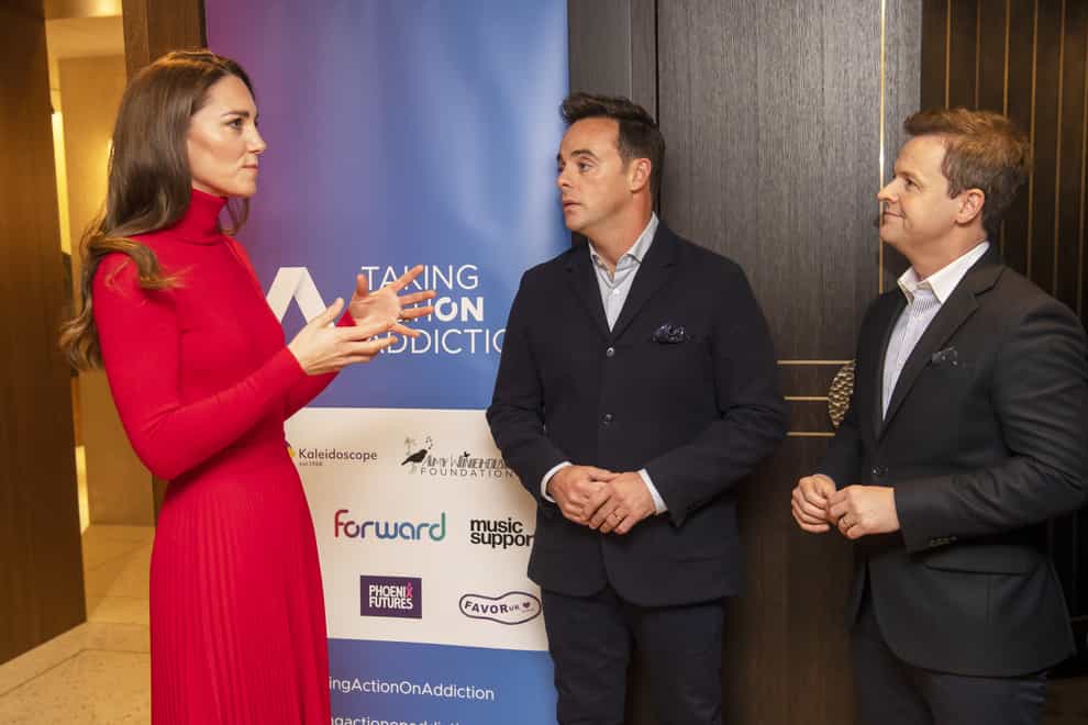 The Duchess of Cambridge meets television presenters Ant McPartlin and Declan Donnelly (Paul Grover/Daily Telegraph/PA)
