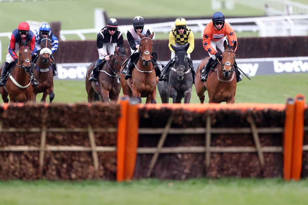 Bear Ghylls (far left) during the Ballymore Novices’ Hurdle at the Cheltenham Festival (David Davies/PA)